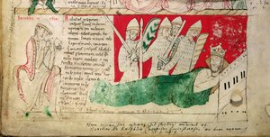 MS CCC 157 p.382 De visioenen gedroomd door koning Hendrik I in Normandië in 1130, rond 1140 ingevoegd door Jan van Worcester in de kroniek begonnen door Florence van Worcester (geb. 1118) rond 1130-40 (perkament) (detail van 95503) door English School