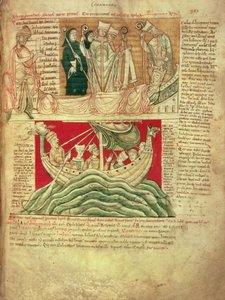 MS CCC 157 p.383 De visioenen gedroomd door Koning Hendrik I in Normandië in 1130, uit de Worcester Chronicle, ca. 1130-40 (perkament) ingevoegd ca. 1140 door John van Worcester in de kroniek begonnen door Florence van Worcester (gest. 1118); een van de vr