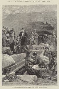 Ontdekkingen van M de Morgan in Dahshur (gravure) door English School