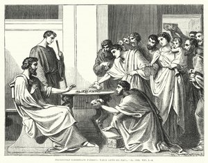 Macedonische christenen bieden hun geschenken aan Paulus aan, II Korintiërs VIII door English School