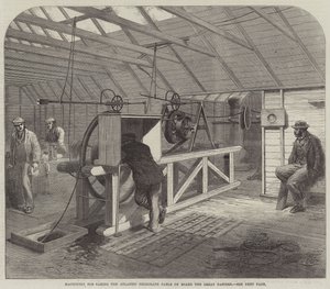 Machines voor het aan boord nemen van de Atlantische telegraafkabel op de Great Eastern (gravure) door English School
