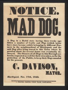 Waarschuwing voor Dolle Hond, Hartlepool, 1843