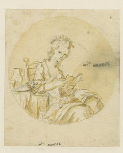 Madame Handel, midden 19e eeuw (pen & inkt en was op papier) door English School