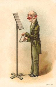 Man leest muziekbladen om de triangel te spelen (kleurenlitho) door English School