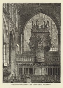 Manchester Kathedraal, het Koorscherm en Orgel door English School