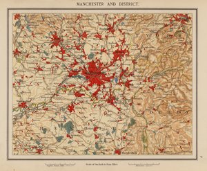 Manchester en omgeving (kleur litho) door English School