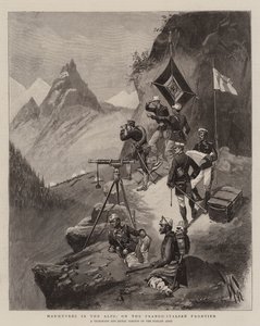 Manoeuvres in de Alpen, aan de Frans-Italiaanse grens (gravure)