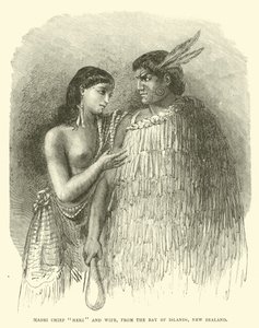 Maori-hoofdman Heki en vrouw, uit de Bay of Islands, Nieuw-Zeeland door English School