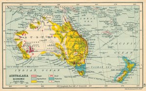 Kaart: Australazië, economisch (kleurenlitho) door English School