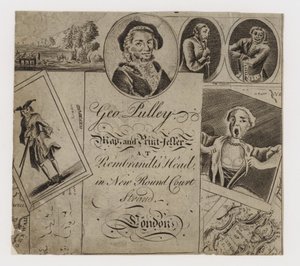 Kaart- en prentenverkoper, George Pulley, handelskaart door English School