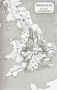 Kaart van Groot-Brittannië in 640, uit Het Northumbrische Koninkrijk in 