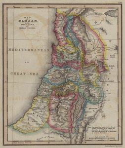 Kaart van Kanaän van het Heilige Land voor algemene doeleinden (gekleurde gravure) door English School