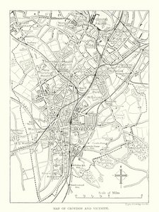 Kaart van Croydon en omgeving (gravure) door English School