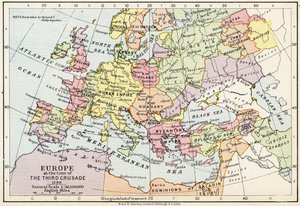 Kaart van Europa ten tijde van de Derde Kruistocht, 1190, uit 