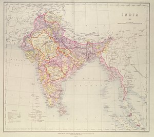 Kaart van India, gepubliceerd onder leiding van kolonel H.R. Thuillier, R.E., Surveyor General of India, 1882