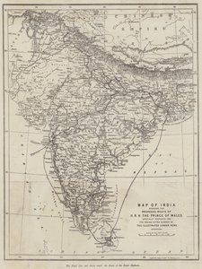 Kaart van India met de voorgestelde route van ZKH de Prins van Wales door English School