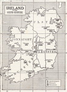 Kaart van Ierland in de zesde eeuw, uit het boek 
