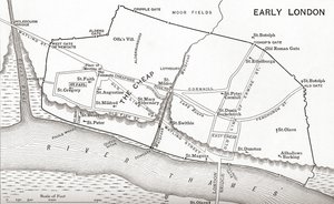 Kaart van Londen in de 11e eeuw, uit 