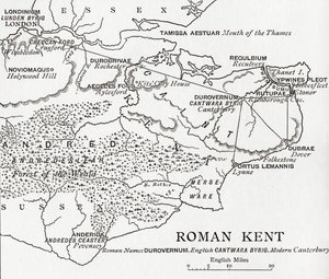 Kaart van Romeins Kent, Engeland, uit 