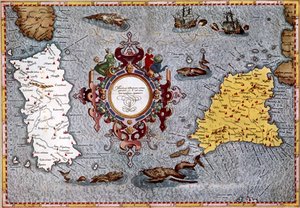 Kaart van Sardinië en Sicilië, 