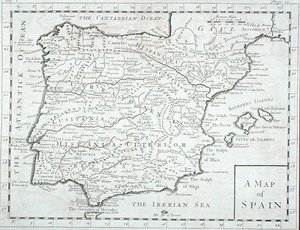 Kaart van Spanje en Portugal, eind 18e eeuw