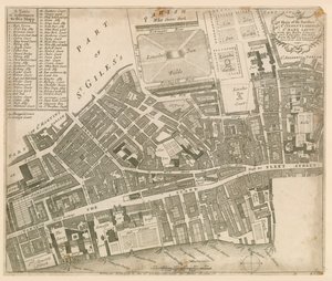 Kaart van St Clements Danes en St Mary Savoy, Londen, met de Rolls Liberty en Lincolns Inn