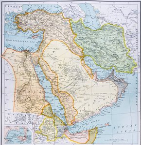 Kaart van Turkije, Midden-Oosten, Hoorn van Afrika en Perzische Golf in de jaren 1890, uit 