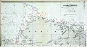 Kaart van West-Arctisch Amerika met de sporen van HMS Enterprise en Investigator in 1850-1854