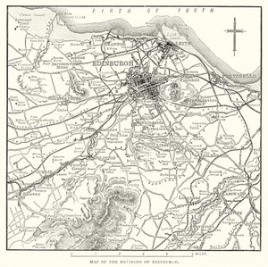 Kaart van de omgeving van Edinburgh (gravure) door English School