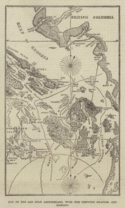 Kaart van de San Juan-archipel, met het betwiste kanaal en de grens door English School