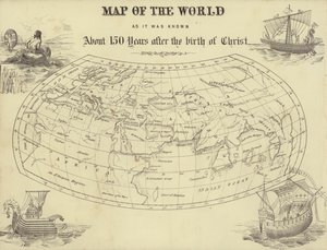 Kaart van de wereld zoals die ongeveer 150 jaar na de geboorte van Christus bekend was door English School
