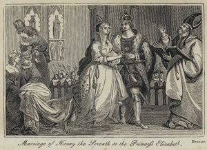 Huwelijk van Hendrik de Zevende met Prinses Elizabeth (gravure) door English School