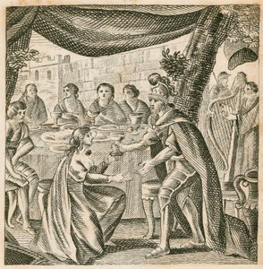 Huwelijk van Vortigern en Rowena, 5e eeuw (gravure) door English School
