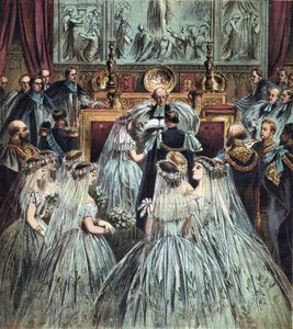 Huwelijk van de Prins van Wales (die koning Edward VII van Engeland werd) (1841-1910) met Alexandra van Denemarken (Alexandra Caroline Marie Charlotte Louise Julie van Schleswig-Holstein-Sonderburg-Glucksbourg) (1844-1925) door English School