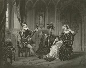 Mary Queen of Scots en haar secretaris Chatelar door English School