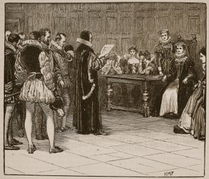 Mary Queen of Scots ontvangt bericht van haar vonnis, illustratie uit Cassells Geïllustreerde Geschiedenis van Engeland
