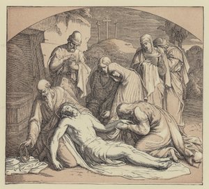 Maria bij het graf (gravure) door English School