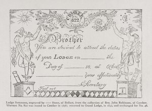 Oproep van de vrijmetselaarsloge, gedateerd 1796 door English School