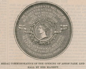 Medaille ter herdenking van de opening van Aston Park en Hall door Hare Majesteit door English School