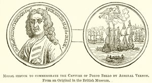 Medaille geslagen ter herdenking van de verovering van Porto Bello door admiraal Vernon door English School