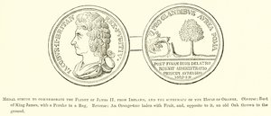 Medaille geslagen ter herdenking van de vlucht van James II door English School