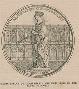 Medaille geslagen ter herdenking van de herbouw van de Royal Exchange