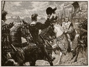 Ontmoeting van Hendrik en keizer Maximiliaan, illustratie uit Cassells Geïllustreerde Geschiedenis van Engeland door English School