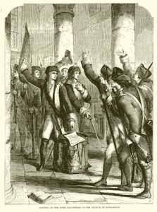 Bijeenkomst van de Ierse vrijwilligers in de kerk van Dungannon