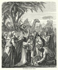 Melchizedek zegent Abram (gravure)