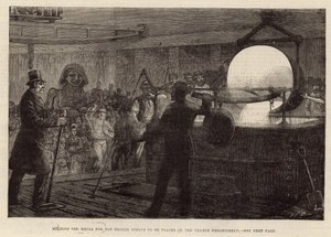 Het smelten van het metaal voor de bronzen sfinx die op de Thames Embankment wordt geplaatst (gravure)
