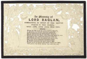 Gedenkkaart ter nagedachtenis aan Lord Raglan