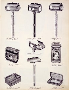 Scheerapparatuur voor mannen, uit een handelscatalogus van huishoudelijke goederen en fittingen, c.1890-1910 door English School