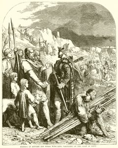 Ontmoeting van Hnegist en Horsa met koning Vortigern aan de kust van Kent door English School