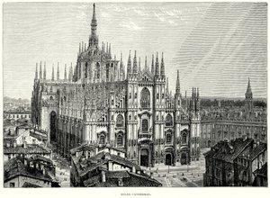 Kathedraal van Milaan (gravure) door English School